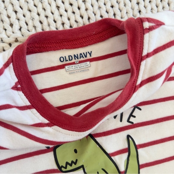 Old Navy Dinosaur Print Red & White Stripped Toddler Pajama Set 3T - Picture 3 of 4